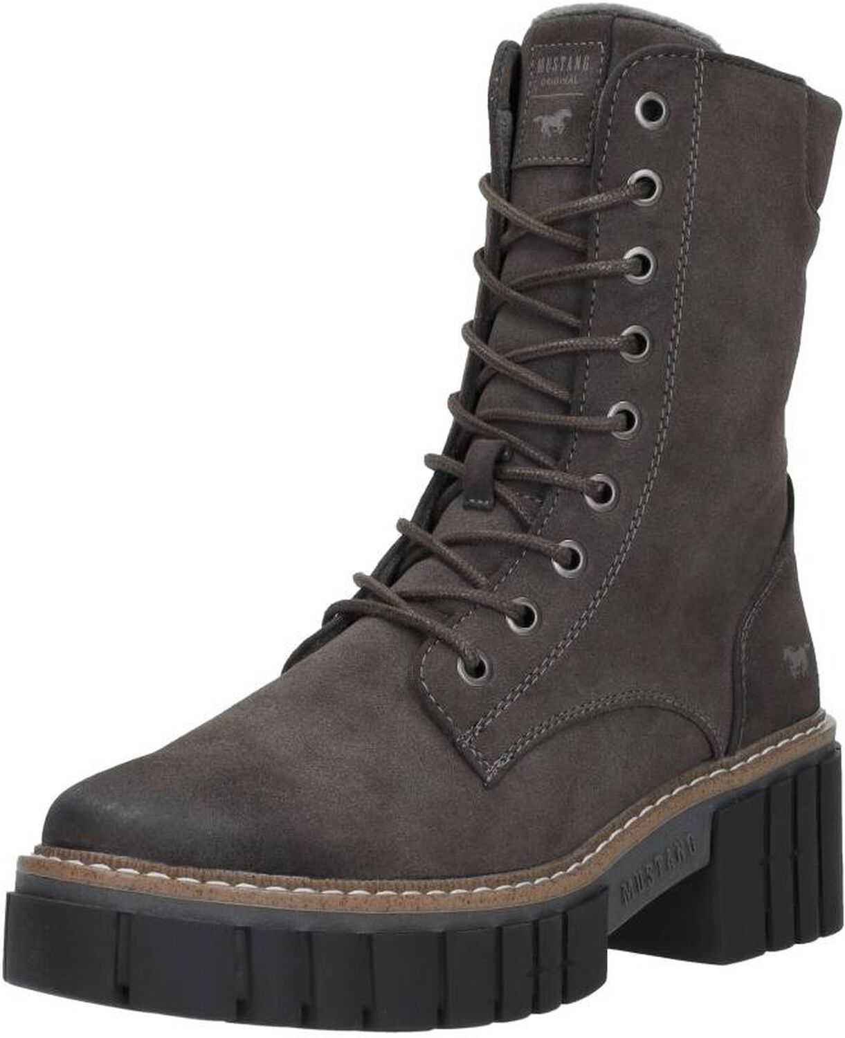 Schuurman Schoenen Mustang Damesschoenen Veterschoenen Hoog Taupe