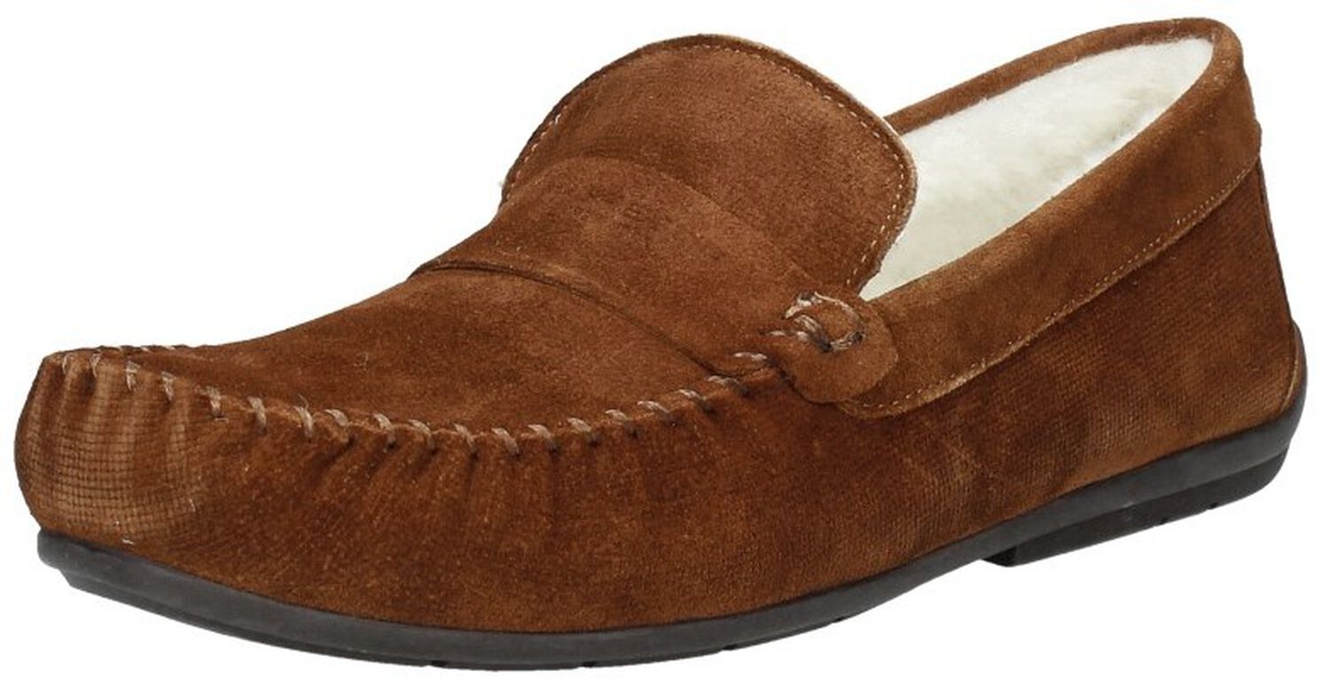 Dunlop Mocassins, slippers voor heren, nepbont, met rubberen zool en traagschuim, huisslippers, binnenschoenen, geschenk voor heren, Zwart, 43.5 EU