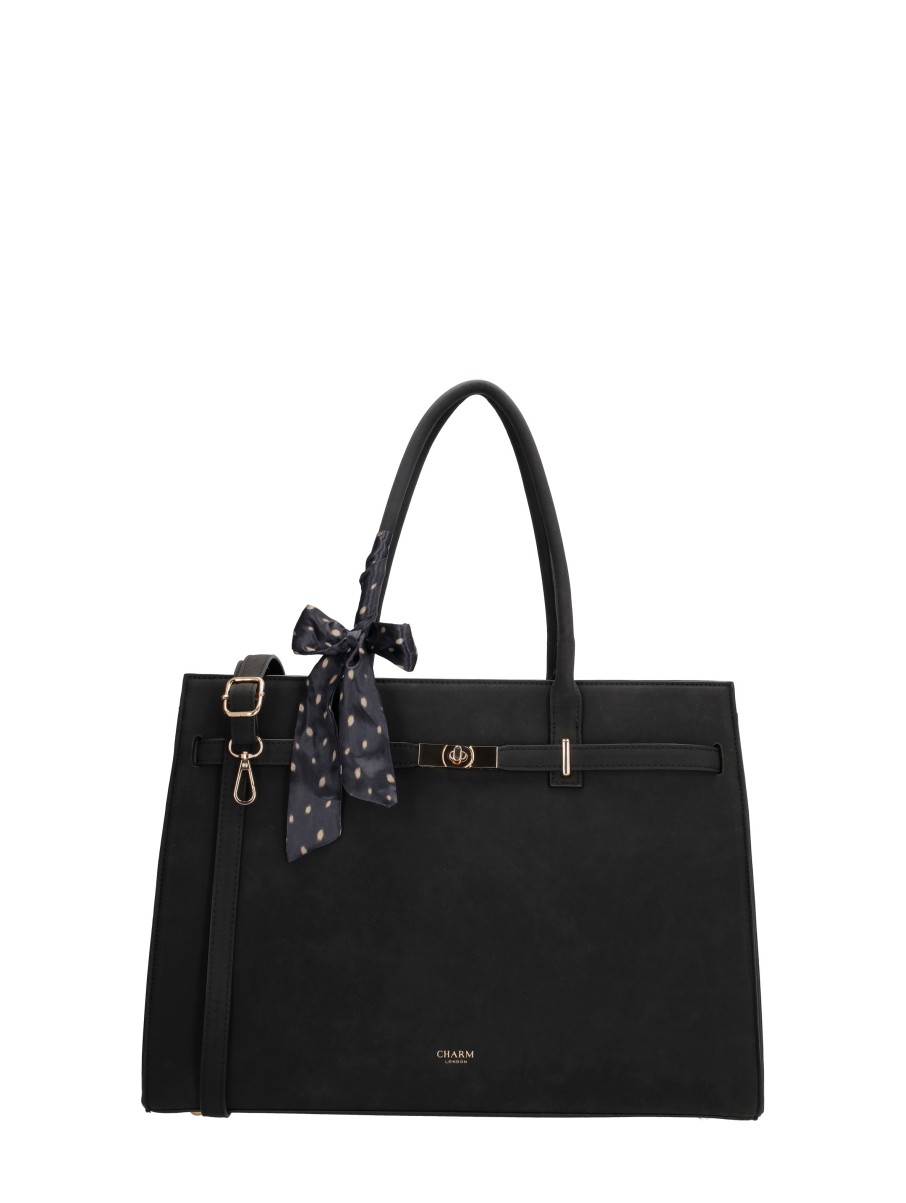 Charm London The Hamptons Village Laptoptas - 15.6 inch - Werktas - Schoudertas - Met Tussenritsvak - Afneembare Verstelbare Band - Schooltas - A4 - Zwart